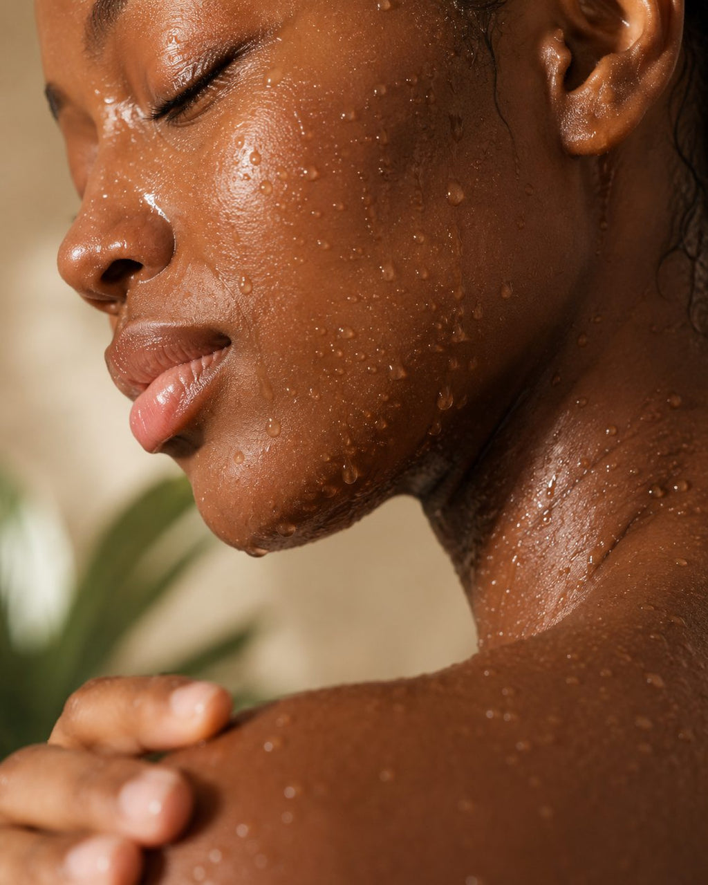 Water droplets on fresh skin — cleansers at Nwonane